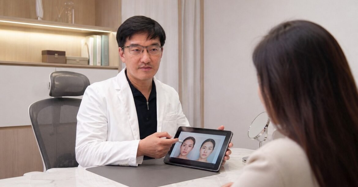 V臉療程改善臉型的效果示意圖，展示年輕緊緻的臉部曲線