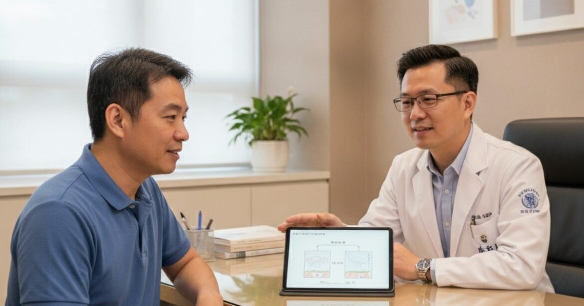 吳芮醫師講解男性醫美長期規劃的重要性與術前評估。